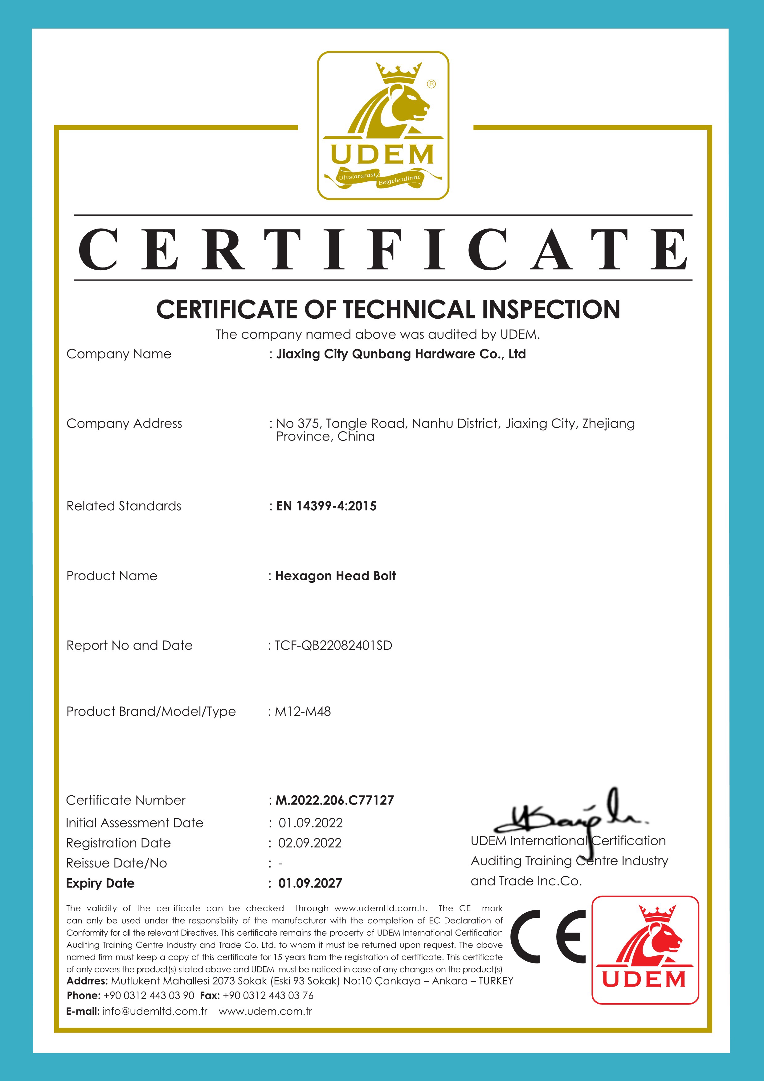 CERTIFIKÁT EN14399-4